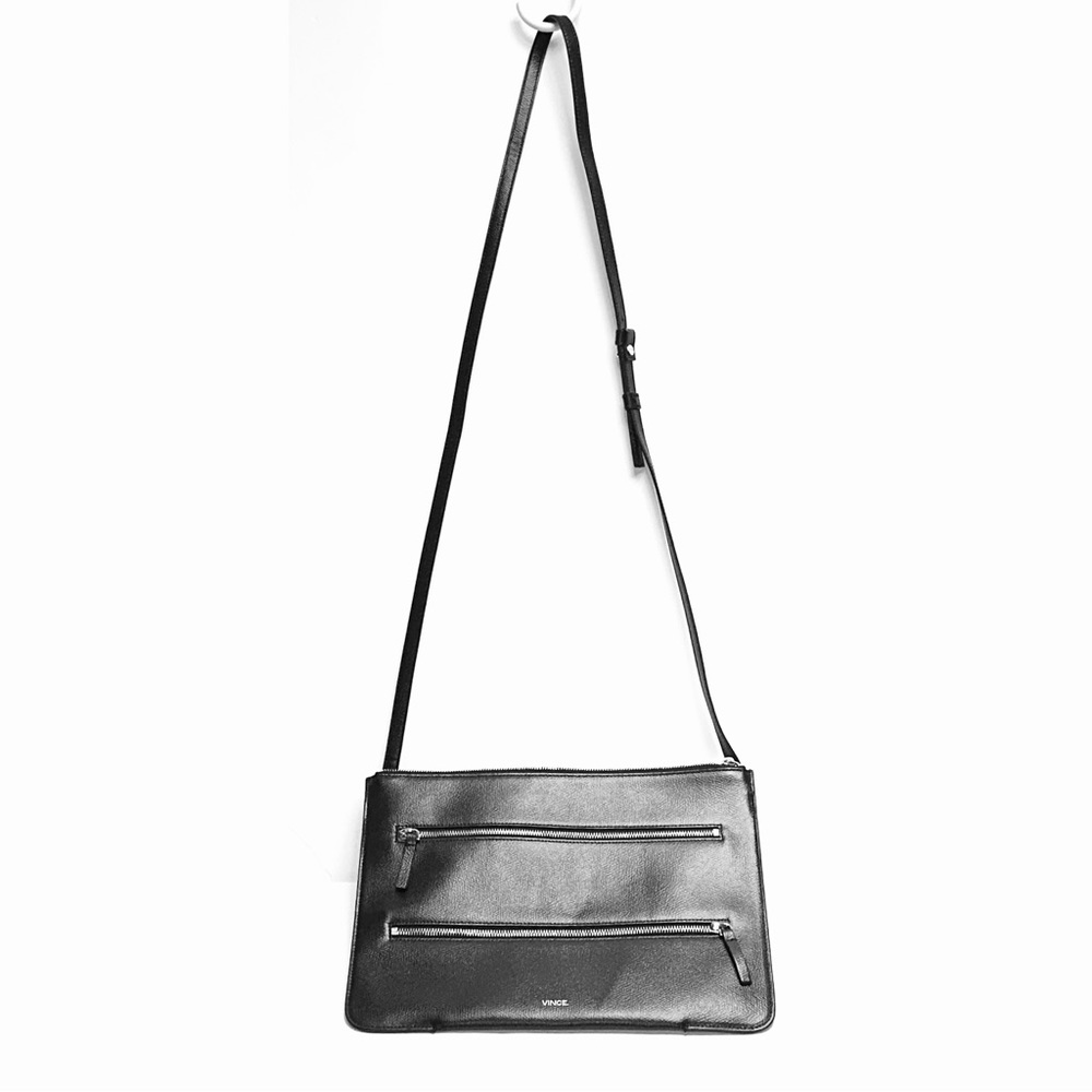 HUGE MARKDOWN-VINCE NWOT Small Zip Line Black Leather Crossbody Bag